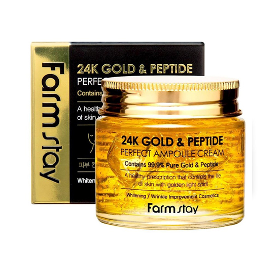 Ампульный крем с золотом и пептидами FarmStay 24K Gold & Peptide Perfect Ampoule Cream, 80мл